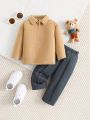 Infant Boys/girls Casual Half Zipper Collar Outfit For Fall & Winter