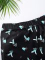 SHEIN Big Boys' Casual Knitted Tight Swim Trunks With All Over Plant Print