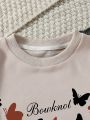 SHEIN Girls' (big Kids') Butterfly & Letter Printed Pullover Sweatshirt