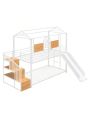 Merax Twin Over Twin Metal Bunk Bed, Metal Housebed with Slide and Storage Stair