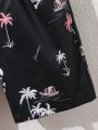 SHEIN Kids SUNSHNE Boys' Coconut & Skull Printed Short Sleeve Shirt With Shorts Set, Youth