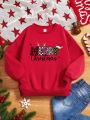 Young Girl 1pc Christmas Print Drop Shoulder Thermal Sweatshirt