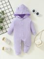Baby Girls' Cute Ear Design Purple Jumpsuit For Fall And Winter, Casual And Versatile