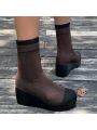 Women's Autumn/winter Knitted Colorblock Slip-on Wedge Heels Fashion Boots
