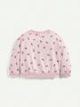 Cozy Cub Baby Girl Floral Pattern Solid Color Round Neck Off-Shoulder Sweatshirt Two-Piece Set