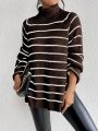 SHEIN Essnce Striped Pattern Turtleneck Raglan Sleeve Sweater