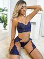 SHEIN Ladies' Sexy Lace And Chain Detail Lingerie Set