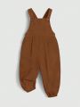 SHEIN Baby Boys' Doll Collar Top And Footed Overalls 2pcs/set