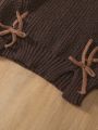 Little Girls' Coffee Brown Casual Loose Butterfly-knot Sweater For Autumn & Winter