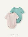Cozy Cub Baby Boy Knitted Soft Solid Color Round Neck Short Sleeves Overlap Bodysuit 2pcs/Set