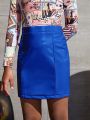 SHEIN Tween Girls' High Waisted Pu Leather Casual A-Line Skirt
