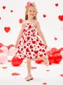 SHEIN Kids EVRYDAY Toddler Girls' Love Heart Pattern Sleeveless Dress