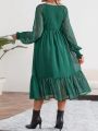SHEIN Maternity Women's Green V-neck Mesh Ruffle Sleeve Maxi Dress