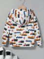 SHEIN Boys Fit Casual Hooded Pullover Car Pattern Sweatshirt