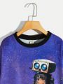 SHEIN Boys' Leisure Robot Cartoon Printed Round Neck Pullover Sweater, Loose Fit, Knitted