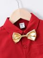 SHEIN Kids EVRYDAY Boys' Bow Tie Decorated Shirt With Pocket Patch On Front