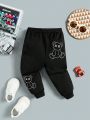 Baby Boys' Casual Long Sleeve Sweatshirt And Pants With Cartoon Design, Suitable For Spring And Autumn