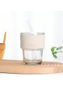 1pc Clear Glass Cup With Bamboo Design & Vintage Straw For Wine Drinking