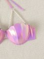 SHEIN Swim SXY Laser Pearl Decor Necklace Strap Halter Bikini Top