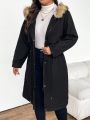 SHEIN Frenchy Plus Size Hooded Winter Coat With Waist-cinching Design And Fringed Edges