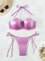SHEIN Swim Vcay Fish Scale Print Knot Side Bikini Swimsuit Set