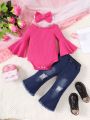 Baby Girls' Off Shoulder Ruffle Top And Flared Jeans Set