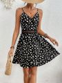 SHEIN Frenchy Lace Spliced Floral Print Dress For Women