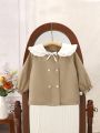 Baby Girl Lapel Coat Spring And Autumn Long-sleeved Buttoned Color-blocked Casual Coat