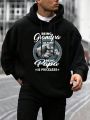 Men's Plus Size Gesture & Slogan Printed Hoodie With Drawstring And Fleece Lining