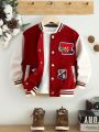 SHEIN Young Boy 1pc Letter Patched Striped Trim Varsity Jacket