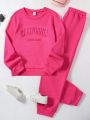 Teenagers (female) Letter Embossed Sweatshirt And Sweatpants Two-piece Set