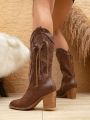 Styleloop Embroidered & Tassel Decor Side Zipper Chunky Heeled Western Boots