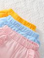 3pcs Baby Girls' Cute Simple Shorts With Ruffle Trim