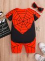 Baby Boys' Cool Spider Printed Short Sleeve Romper With Shorts, Summer Streetwear
