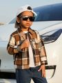 SHEIN Kids HYPEME Toddler Boys' Casual Long Sleeve Windproof Plaid Jacket For Autumn And Winter