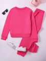 Teenagers (female) Letter Embossed Sweatshirt And Sweatpants Two-piece Set