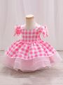Baby Girls' Shoulder-Baring Plaid & Mesh Formal Dress