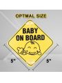 CARTMAN 2 Pack Reflective Baby on Board Sign, 5x5 Inch Noticeable Bright Yellow Signs with 4 Suction Cups for Extra Strong Hold On Windows, Baby in Car Sticker
