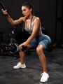 Yoga Basic 2pcs Marled Knit Seamless Gym Set Fitness Suit Racerback Bra & Wide Waistband Biker Shorts
