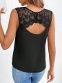SHEIN Frenchy Cut-Out Embroidered Mesh Panel Backless Vest Top