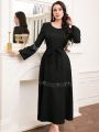 SHEIN Najma Black Round Neck Fringe Decorated Casual Dress