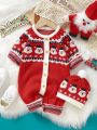 Baby Boys' Red Casual Christmas Sweater Jumpsuit With Cute Deer Design