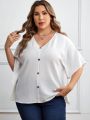 EMERY ROSE Plus Size Women's Batwing Sleeve Button Decorated Shirt
