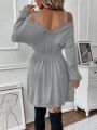 SHEIN Privé Cold Shoulder Cable Knit Sweater Dress