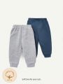 Cozy Cub Baby Boys' Solid Color Decorative Button Long Pants & Two Tone Print Top Set