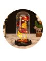 Colored Roses Ornaments 3 Flowers Glass-Covered Gold-Leaf Artifical Roses Luminous Led Night Light Creative Valentine Day Gifts, Red Floweron black background