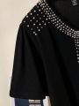 Plus Size Beaded Front Button T-Shirt