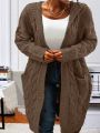 Women'S Plus Size Hooded Cardigan With Double Pockets