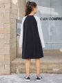 SHEIN Big Girls' Loose Casual Color Block Patchwork Drop Shoulder Sleeve Dress