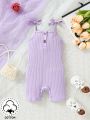 SHEIN Baby Girl Casual And Comfortable Butterfly Bowknot Strap Romper With Shorts. Suitable For Spring And Summer Outings.